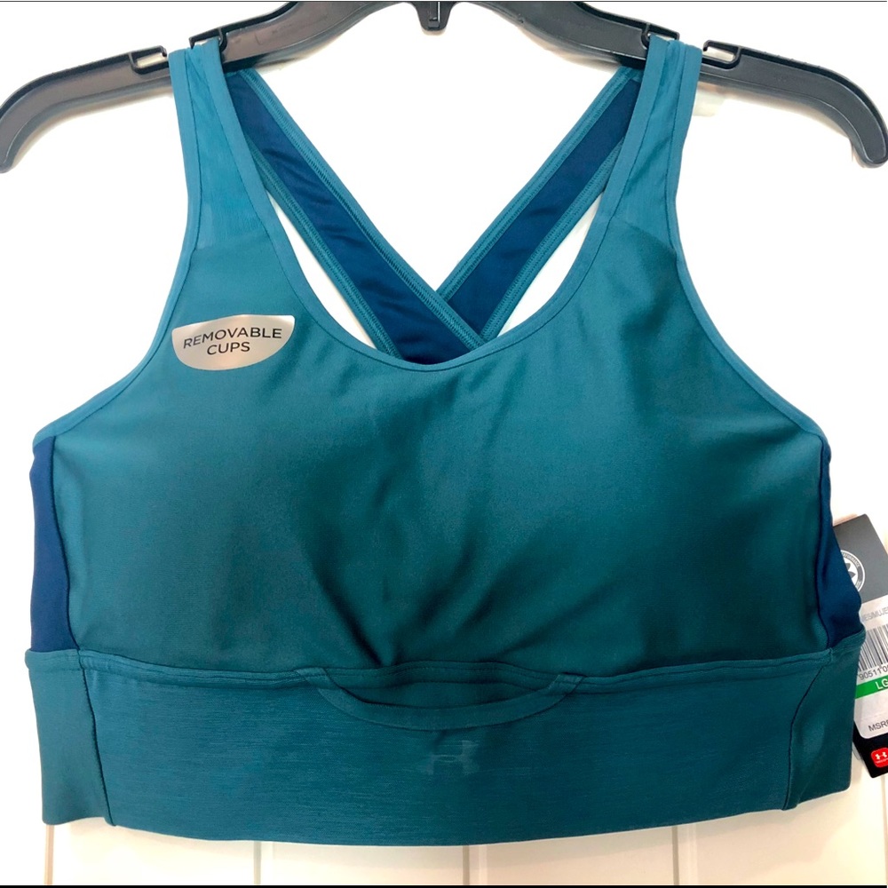 Under Armour Mid-Impact Sports Bra, new with tags. Color: Peacock Size: Large